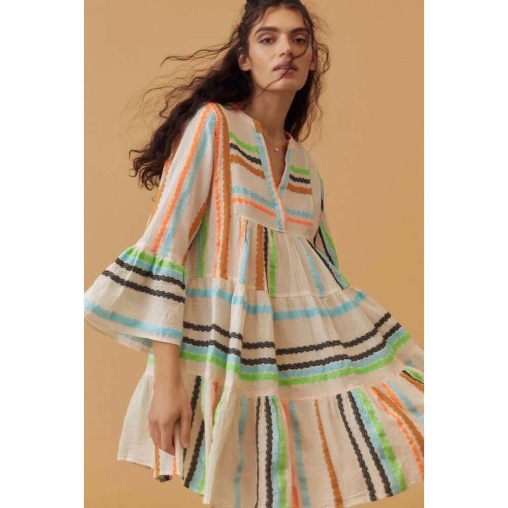 Anthropologie Devotion Twins Ella Embroidered Tunic Dress S Multicolor Boho